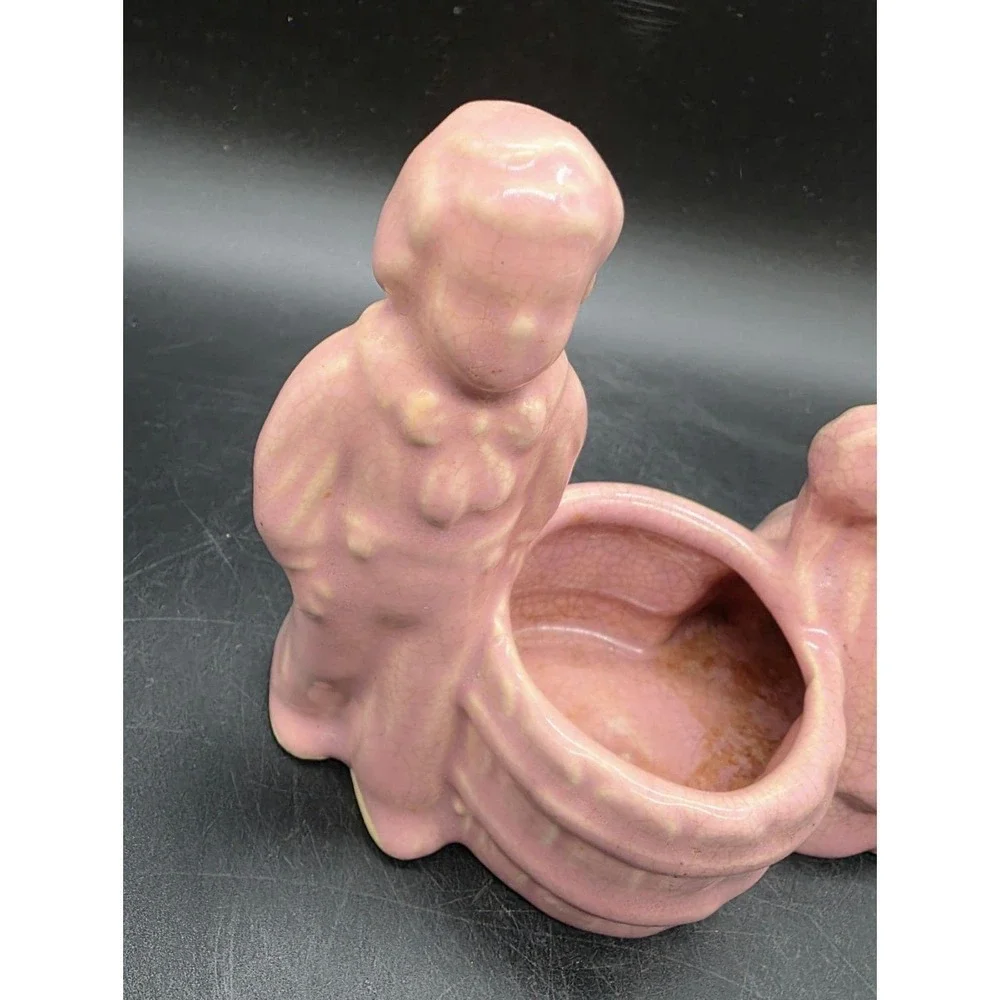 Vintage Jack & Jill Planter Rose Pink Nusery Rhyme Ceramic Planter Organizer